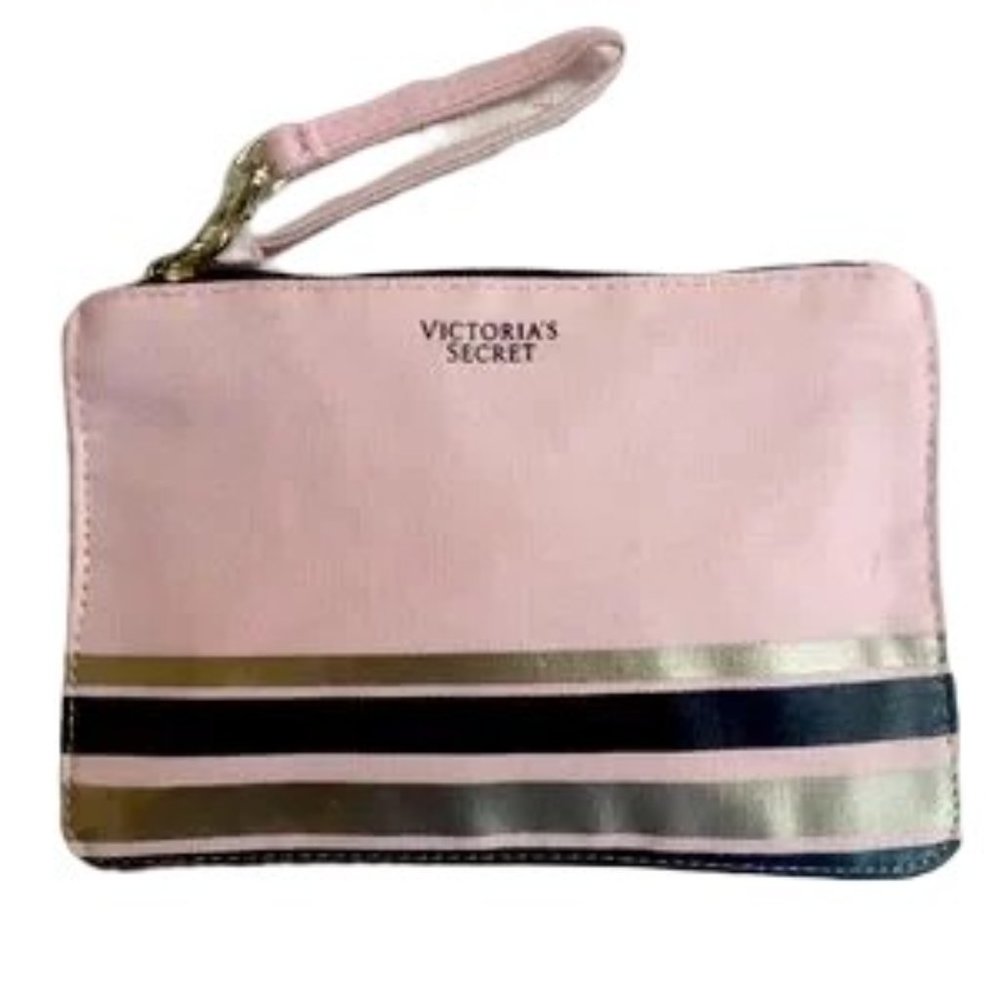 NWOT Victoria Secret Pink Gold Metallic Striped Wristlet